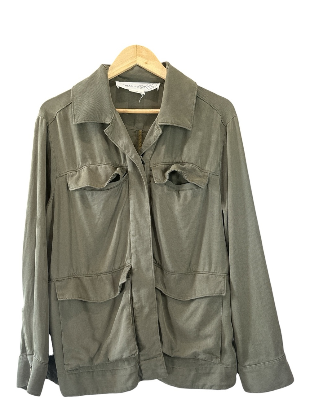 Treasure and bond Olive Utility Jacket for Women Casual Lightweight Field Coat M - Picture 2 of 9